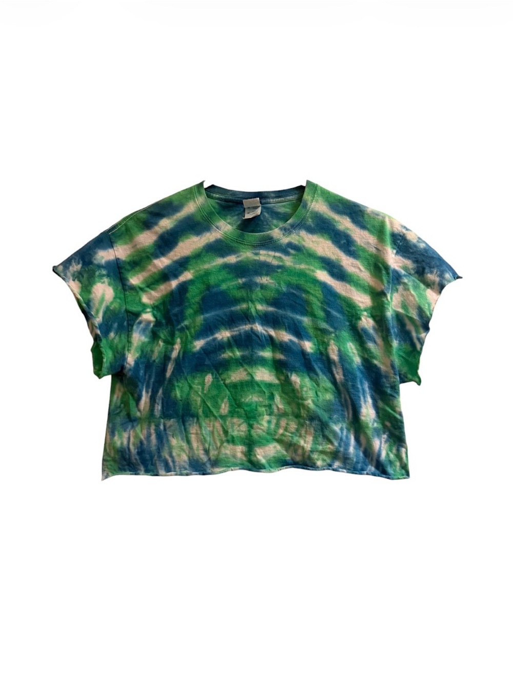 Fruit of the Loom Green & Blue Tie-Dye Cropped Tee